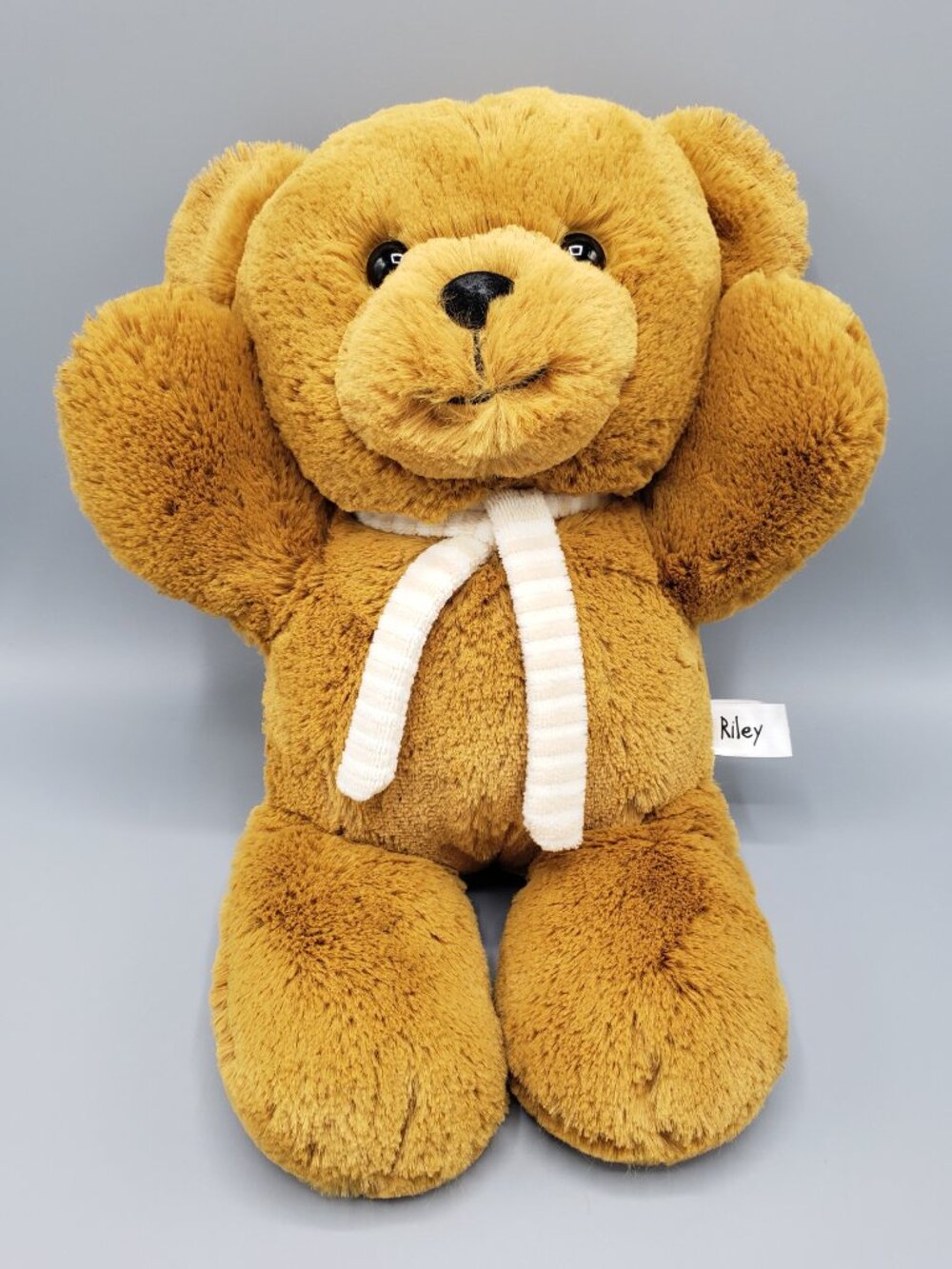Aurora World Plush Riley Teddy Bear 14" Brown 2022 Striped Scarf Bean Bag Bottom